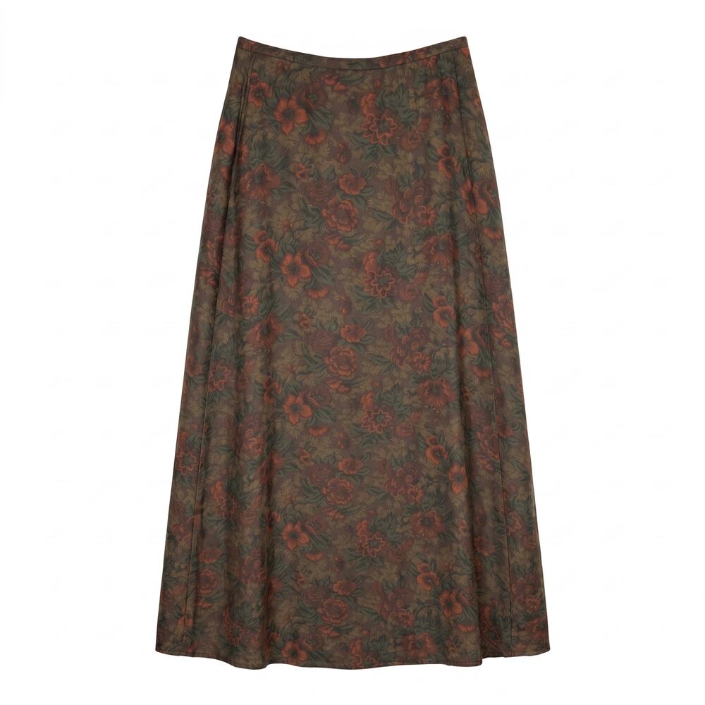 Lauren Ralph Lauren 100% Silk Floral Maxi Skirt Size 6 Brown Orange Vintage